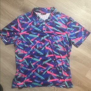 Vibrant Blue and Pink Geometric Polo Shirt